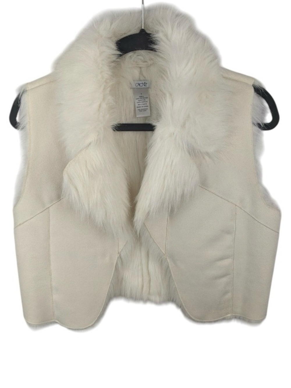 Cache Womens Cream Faux Suede Fur Cropped Vest Small Ivory Open Front